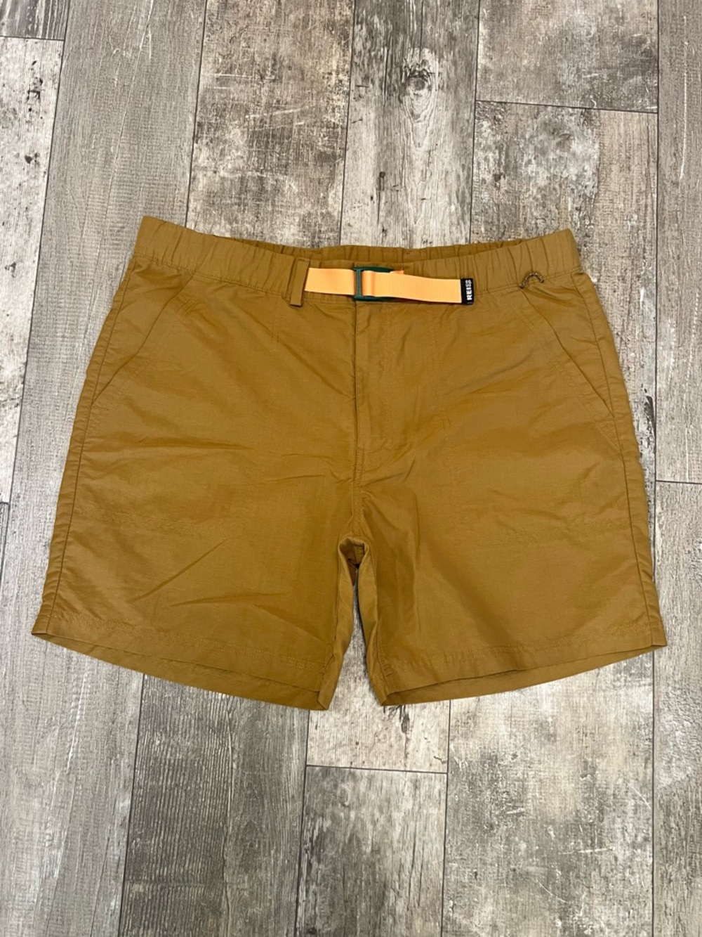 REI CO-OP Sahara Amphib Belted 6” Nylon Shorts Brown Orange Mens L Hiking Trail